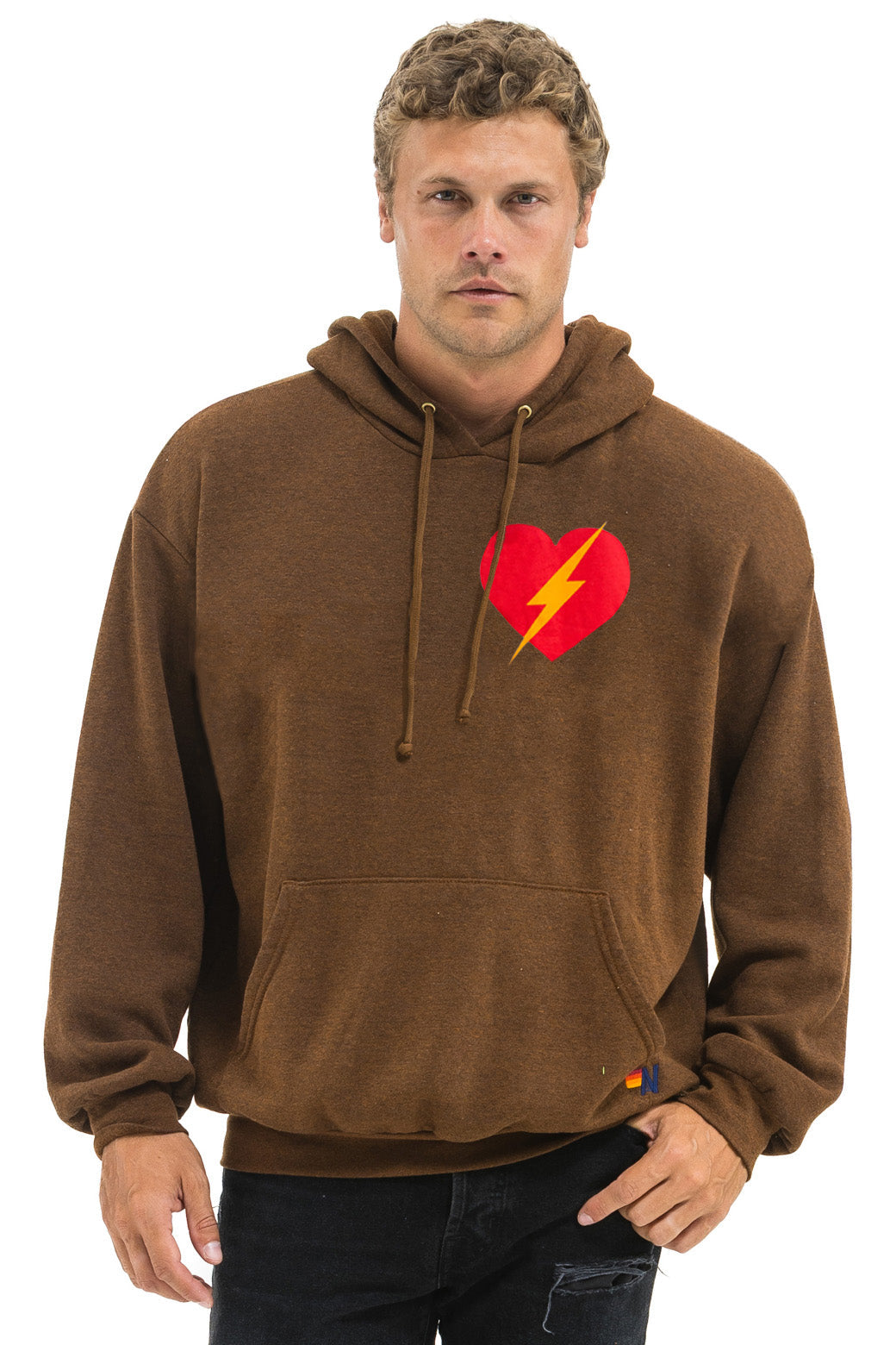 BOLT HEART PULLOVER RELAXED HOODIE - CHOCOLATE