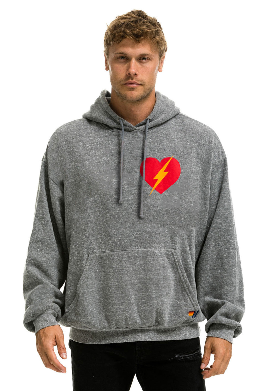 BOLT HEART PULLOVER RELAXED HOODIE - HEATHER