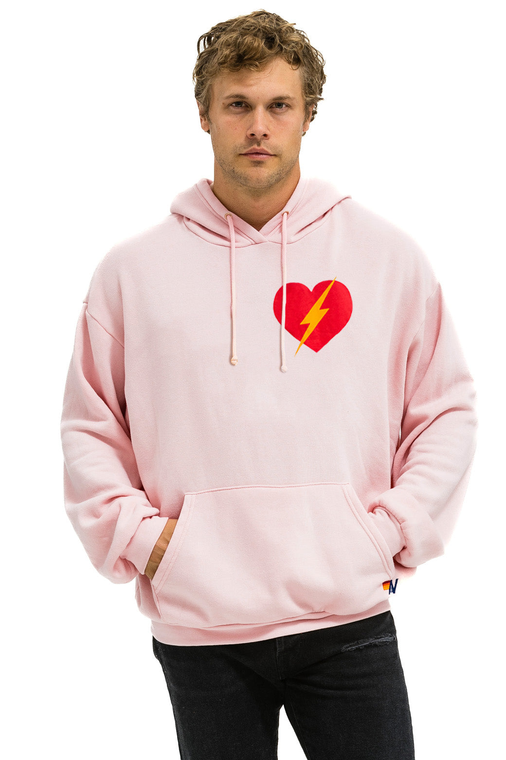 BOLT HEART PULLOVER RELAXED HOODIE - LIGHT PINK