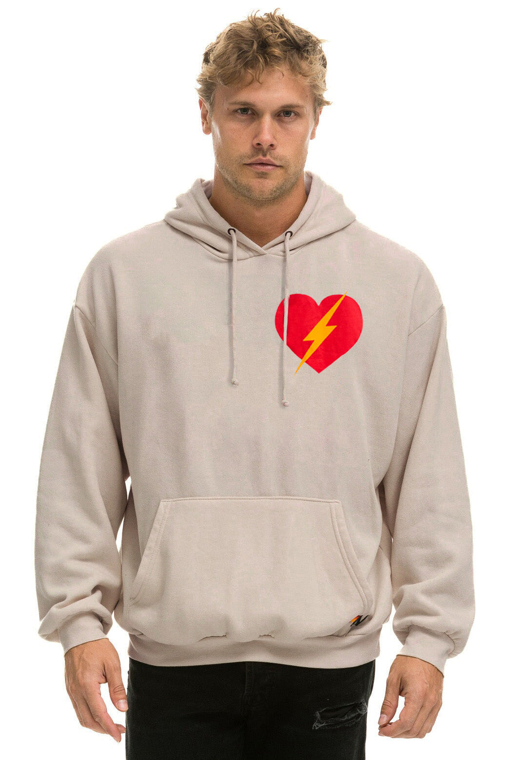 BOLT HEART PULLOVER RELAXED HOODIE - SAND