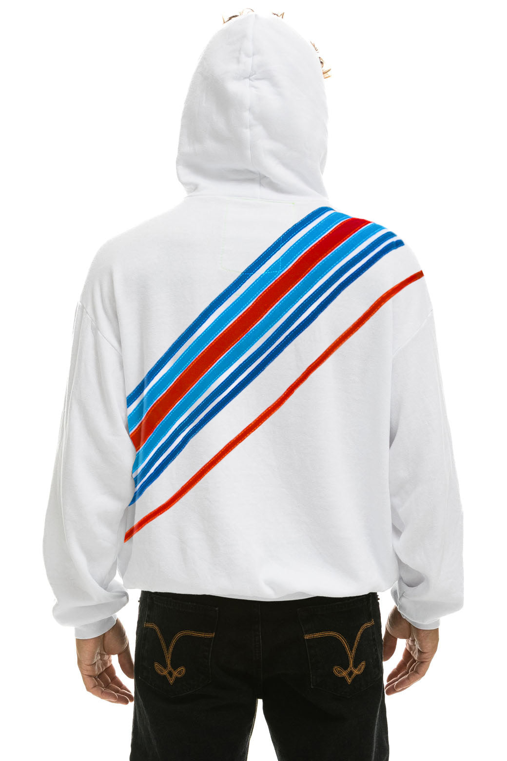 CROSS STRIPE STARS RELAXED PULLOVER HOODIE  - WHITE // USA
