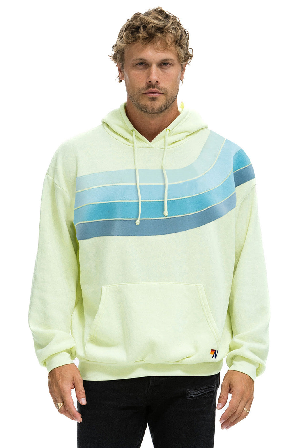WAVE STRIPE 4 PULLOVER HOODIE RELAXED - LIME CREAM // SEAFOAM