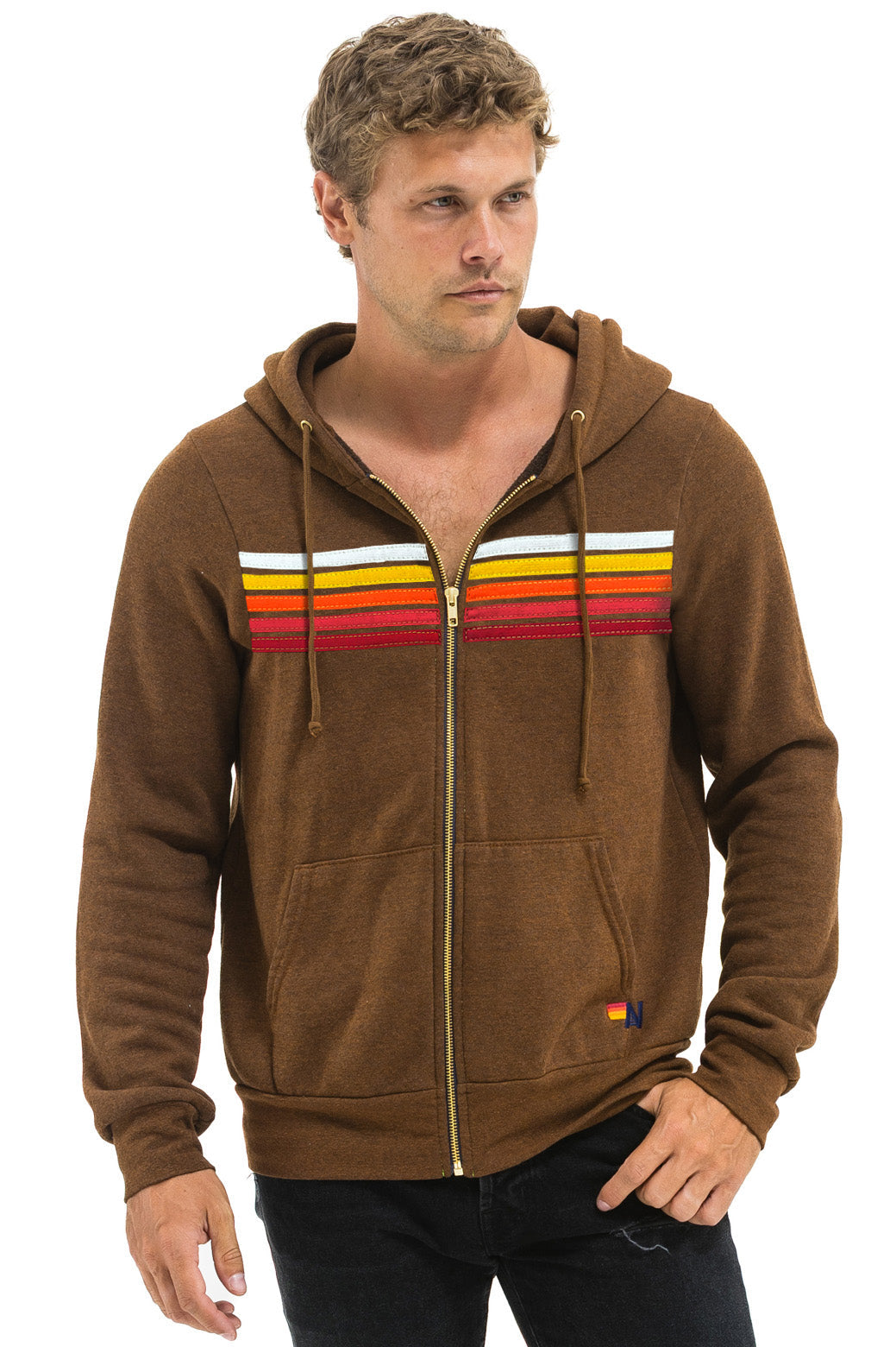 5 STRIPE HOODIE - CHOCOLATE // RAINBOW WHITE