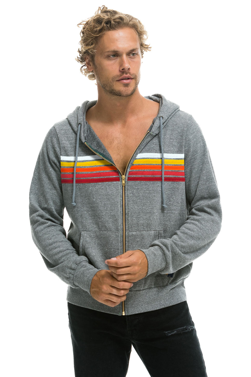 5 STRIPE HOODIE - HEATHER // RAINBOW WHITE