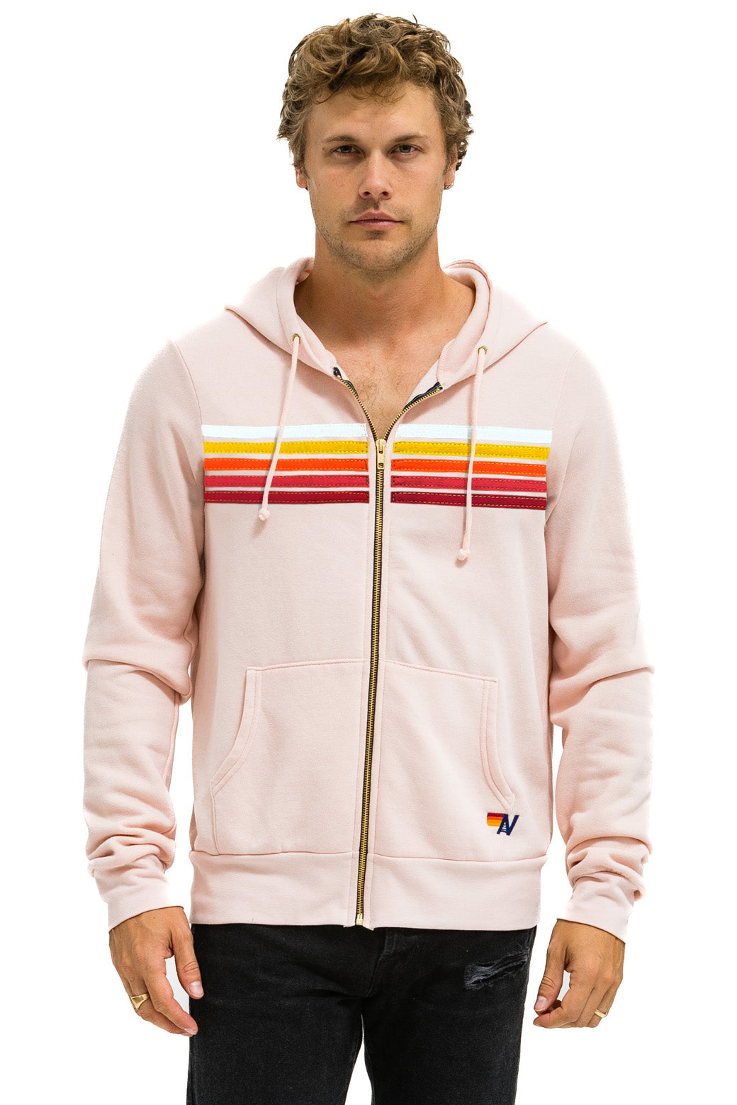 5 STRIPE HOODIE - LIGHT PINK // RAINBOW WHITE