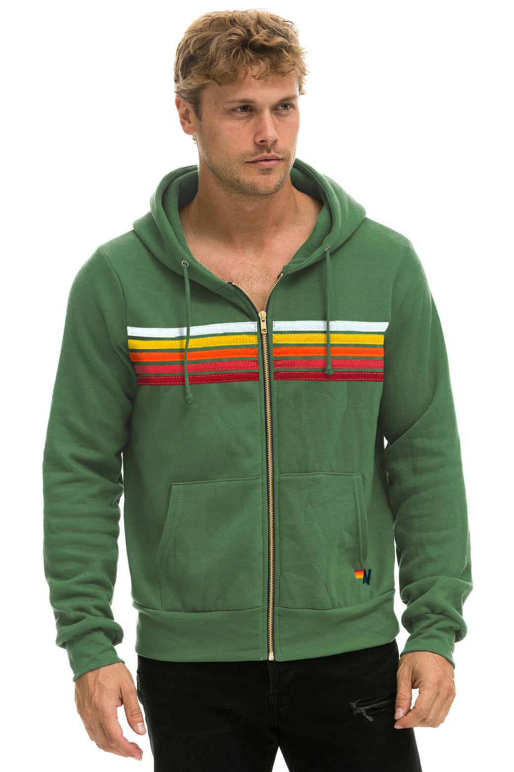 5 STRIPE HOODIE - PALM // RAINBOW WHITE