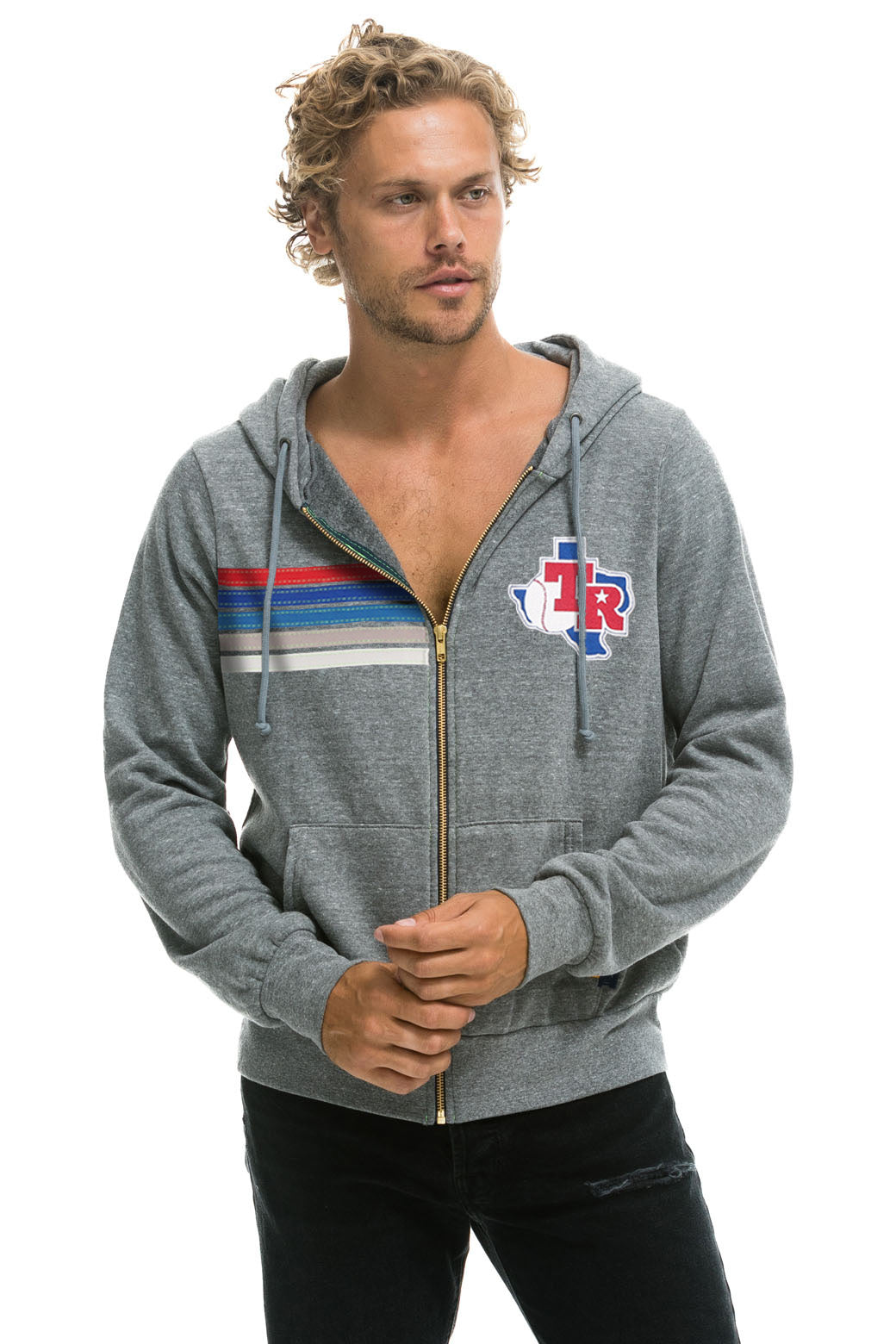TEXAS RANGERS 5 STRIPE ZIP HOODIE - HEATHER GREY // USA