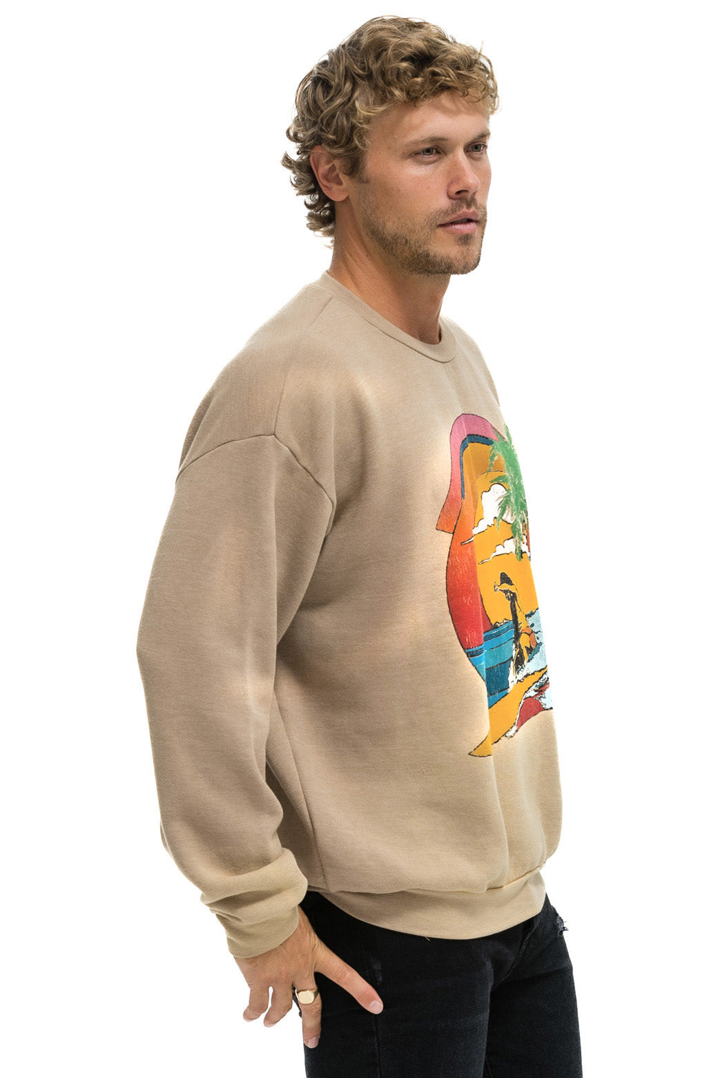 TROPICAL SURF RELAXED CREW SWEATSHIRT - FADED TAN