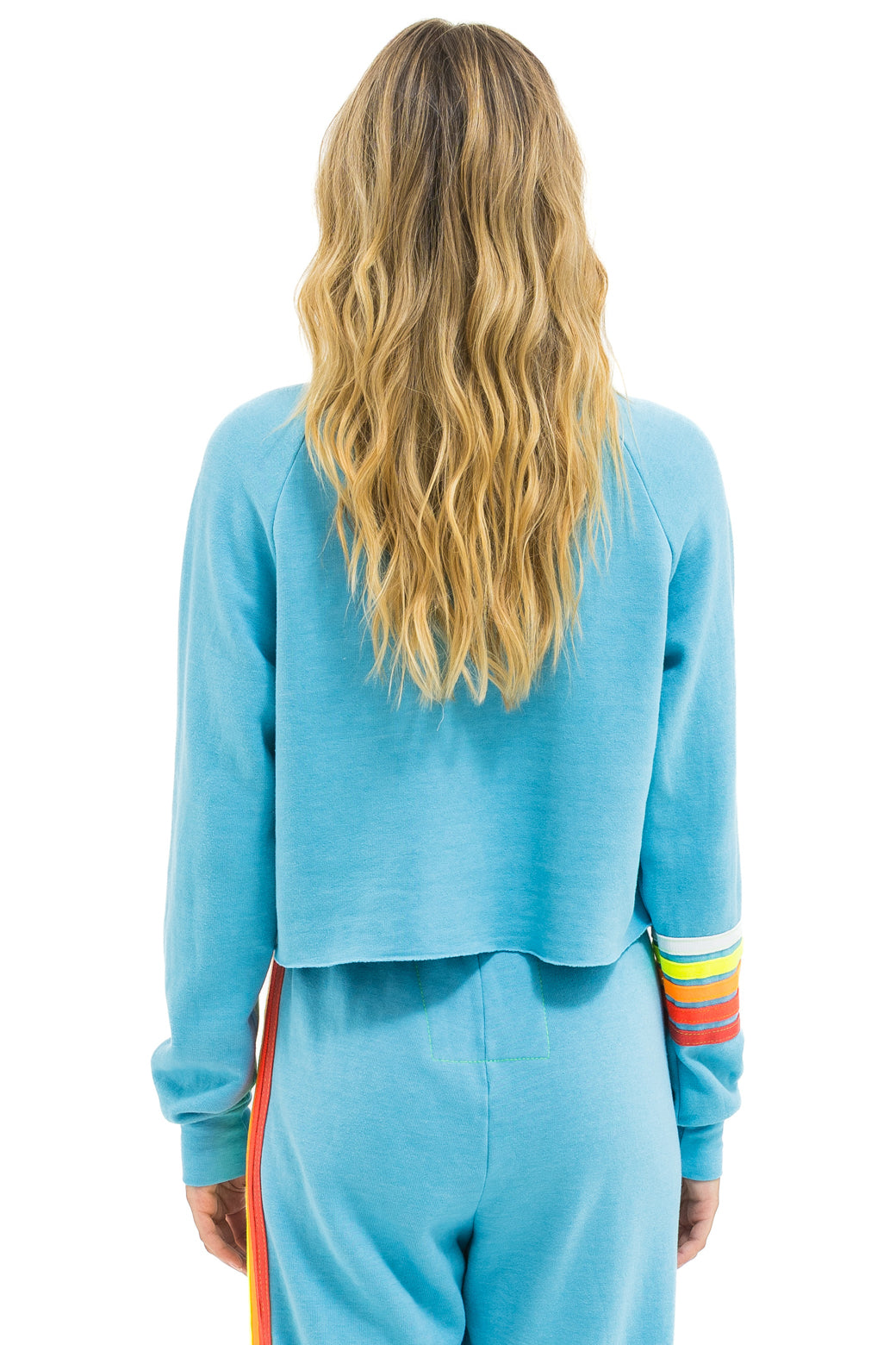 BOLT RUGBY STITCH CROPPED CREW SWEATSHIRT - AQUA // WHITE NEON