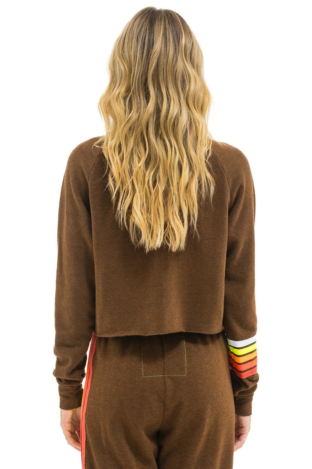 BOLT RUGBY STITCH CROPPED CREW SWEATSHIRT - CHOCOLATE // WHITE NEON