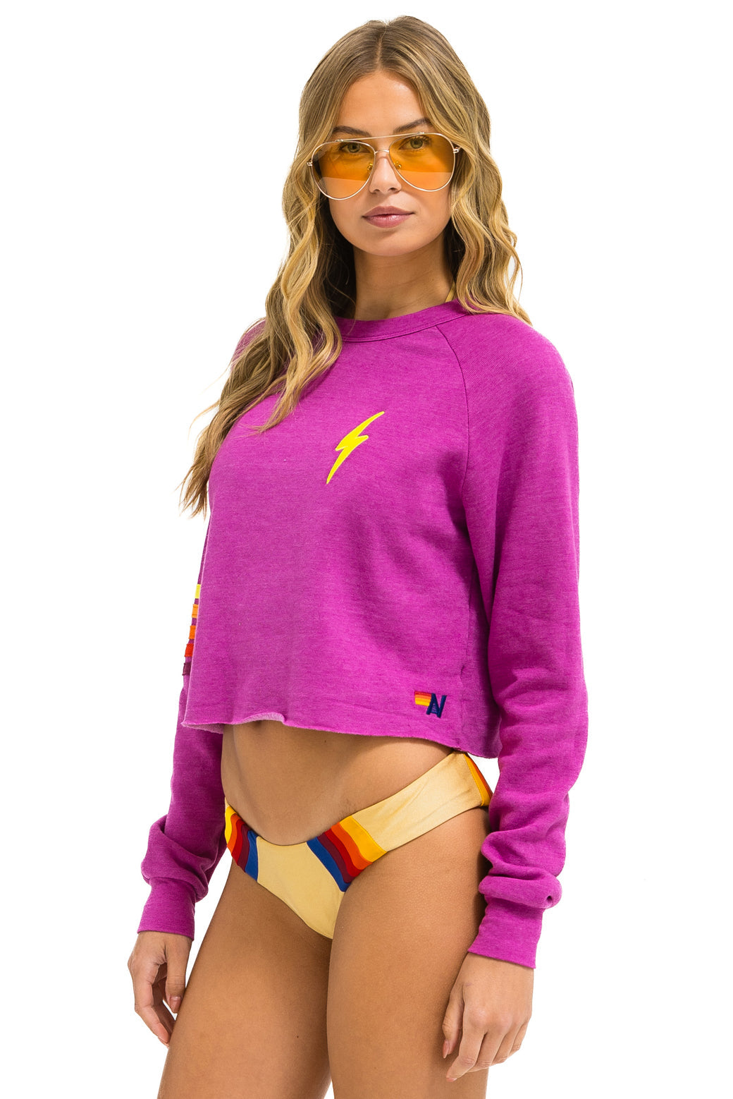 BOLT RUGBY STITCH CROPPED CREW SWEATSHIRT - MAGENTA // ORANGE // YELLOW