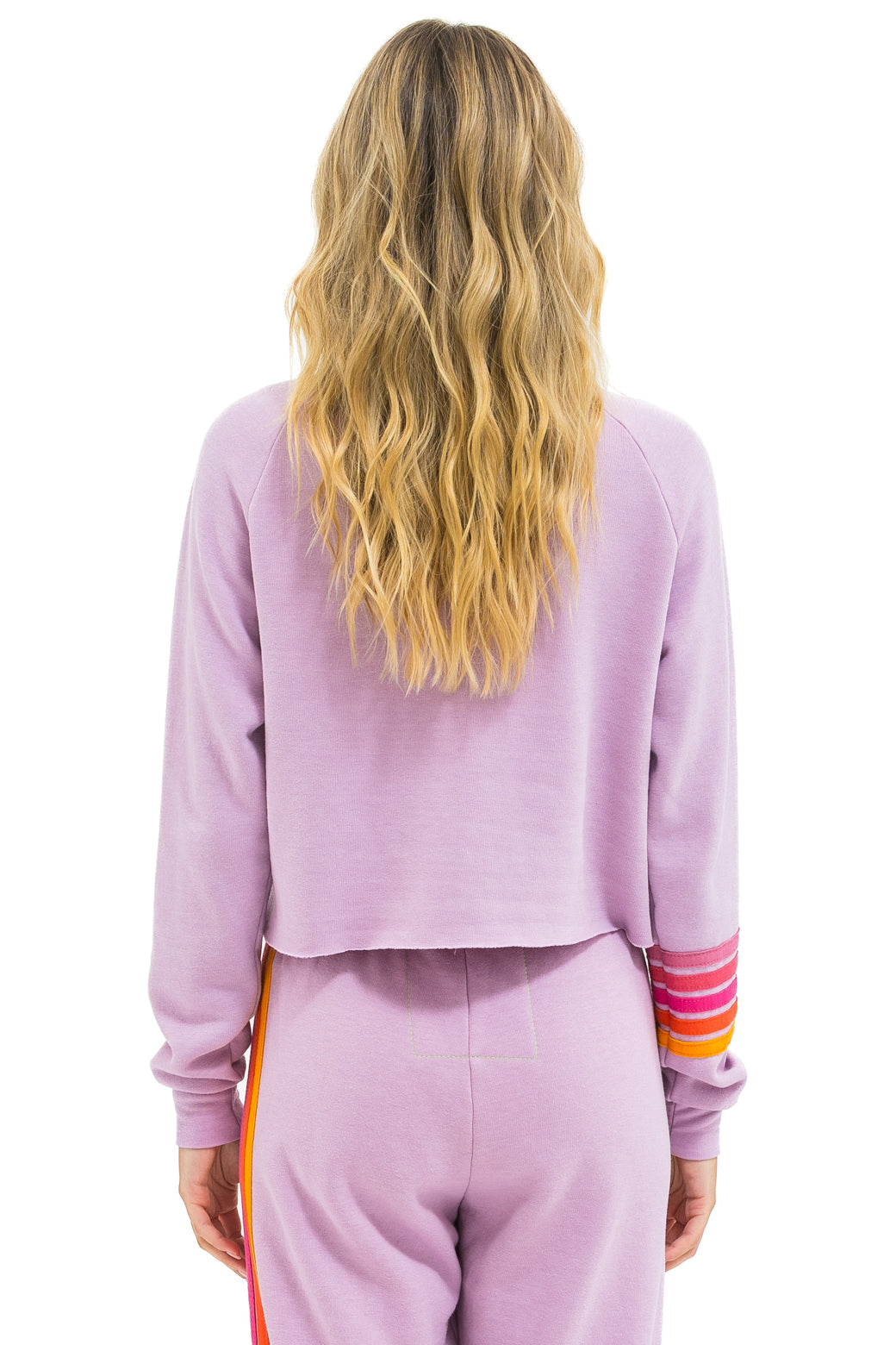 BOLT RUGBY STITCH CROPPED CREW SWEATSHIRT - MAUVE // MAGENTA ORANGE