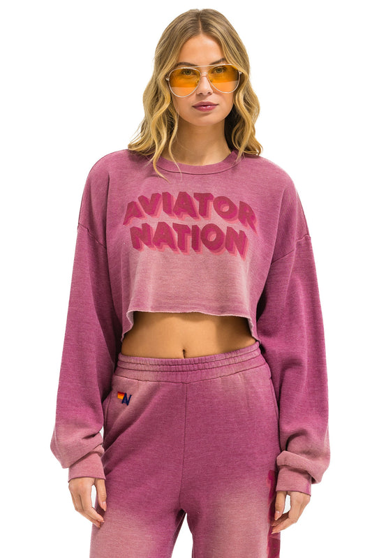 AN 3D CROPPED CREW SWEATSHIRT RELAXED - FADED BERRY