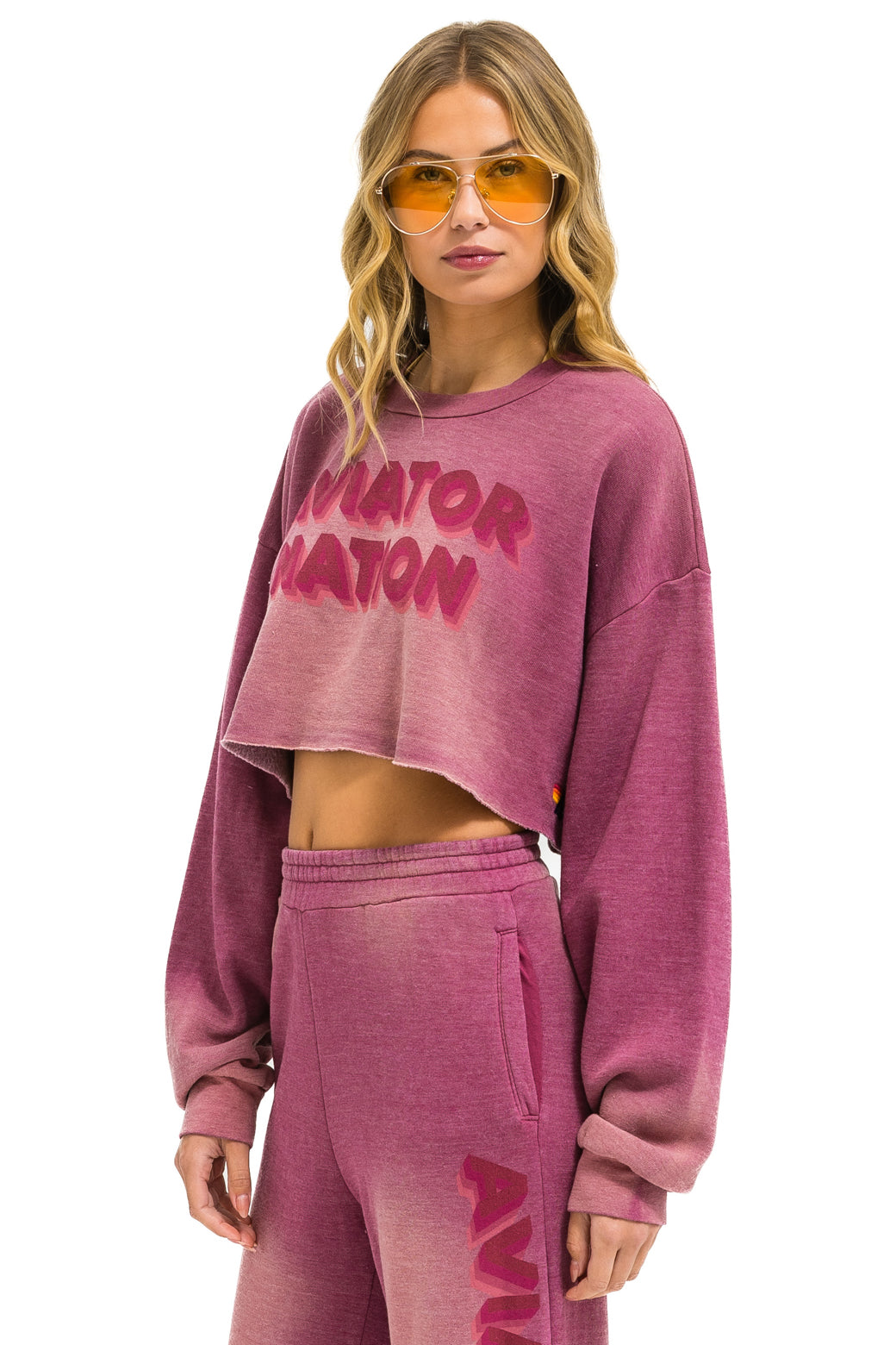 AN 3D CROPPED CREW SWEATSHIRT RELAXED - FADED BERRY
