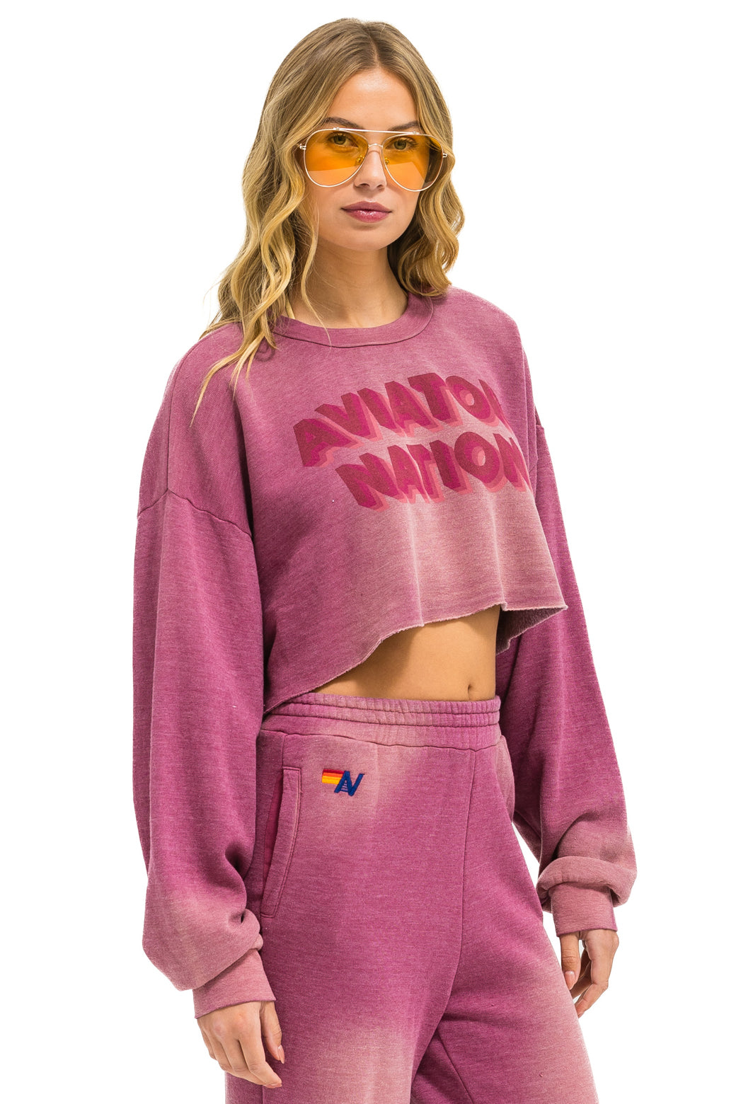 AN 3D CROPPED CREW SWEATSHIRT RELAXED - FADED BERRY