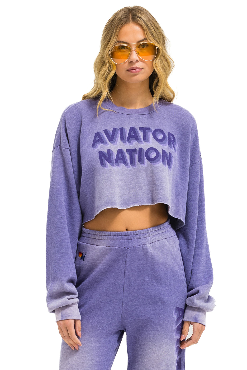 AN 3D CROPPED CREW SWEATSHIRT RELAXED - FADED GRAPE