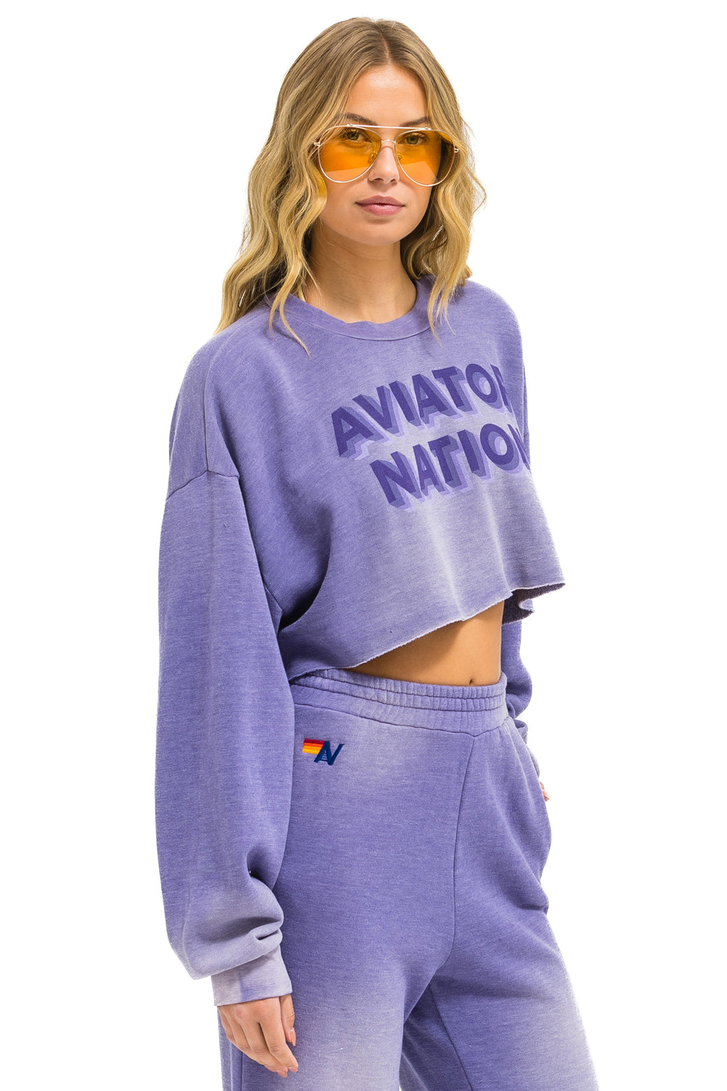 AN 3D CROPPED CREW SWEATSHIRT RELAXED - FADED GRAPE