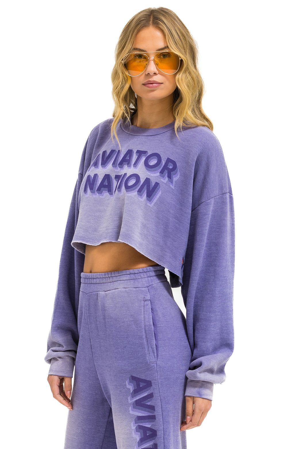 AN 3D CROPPED CREW SWEATSHIRT RELAXED - FADED GRAPE