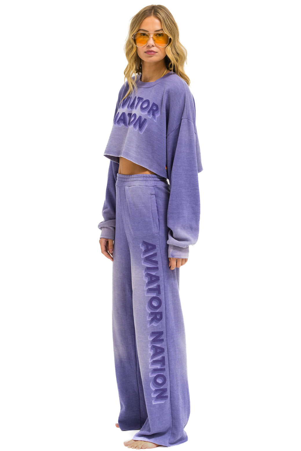 AN 3D CROPPED CREW SWEATSHIRT RELAXED - FADED GRAPE
