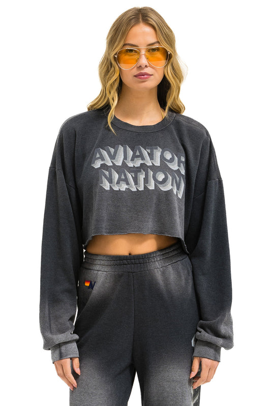 AN 3D CROPPED CREW SWEATSHIRT RELAXED - FADED SMOKE