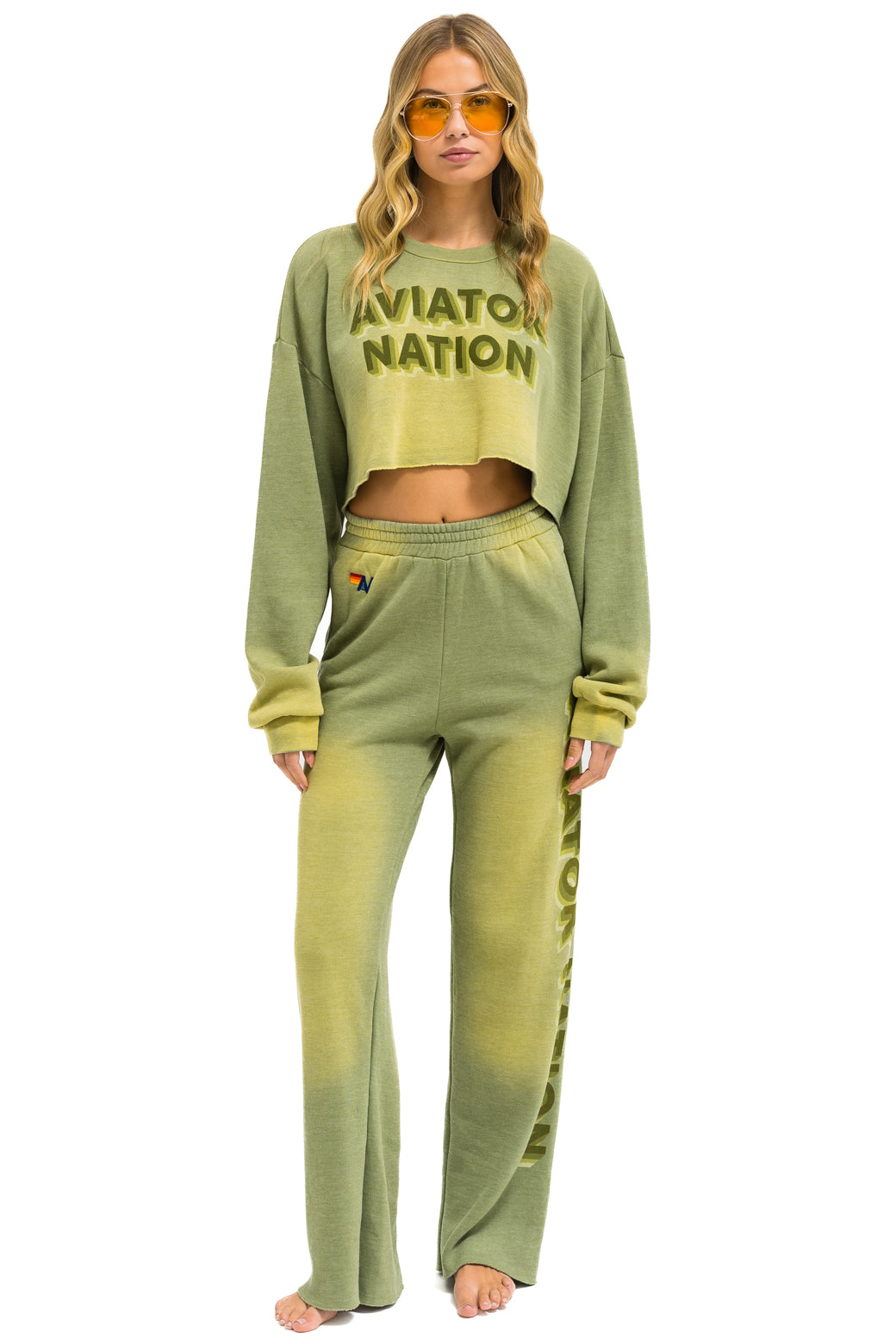AN 3D CROPPED CREW SWEATSHIRT RELAXED - FADED ARMY