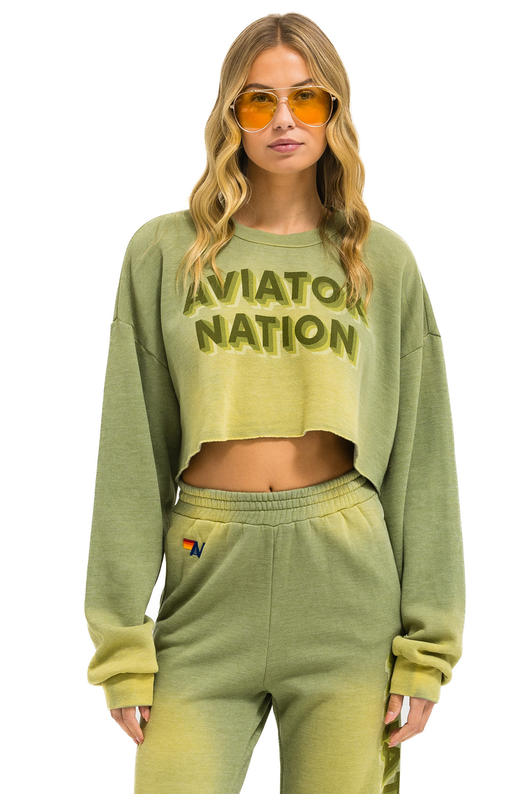 AN 3D CROPPED CREW SWEATSHIRT RELAXED - FADED ARMY