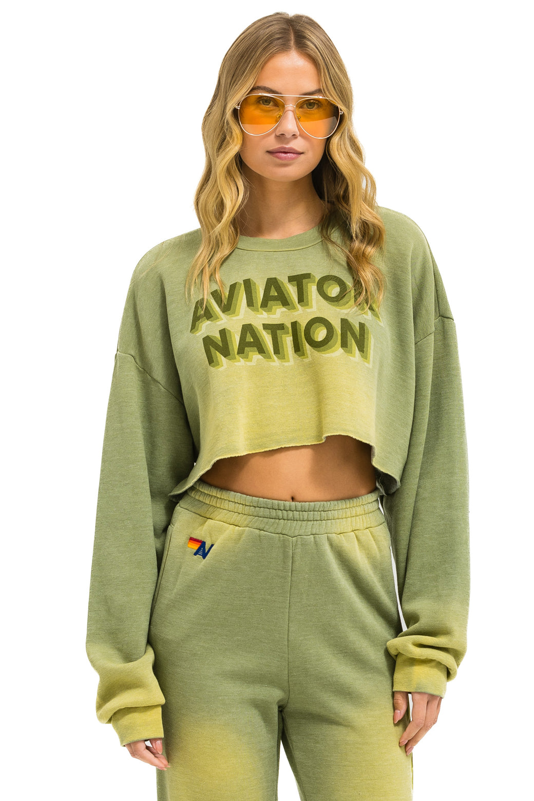 AN 3D CROPPED CREW SWEATSHIRT RELAXED - FADED ARMY
