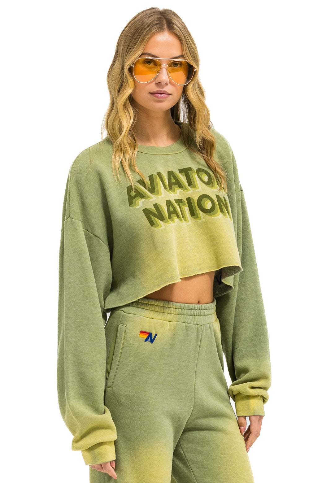 AN 3D CROPPED CREW SWEATSHIRT RELAXED - FADED ARMY