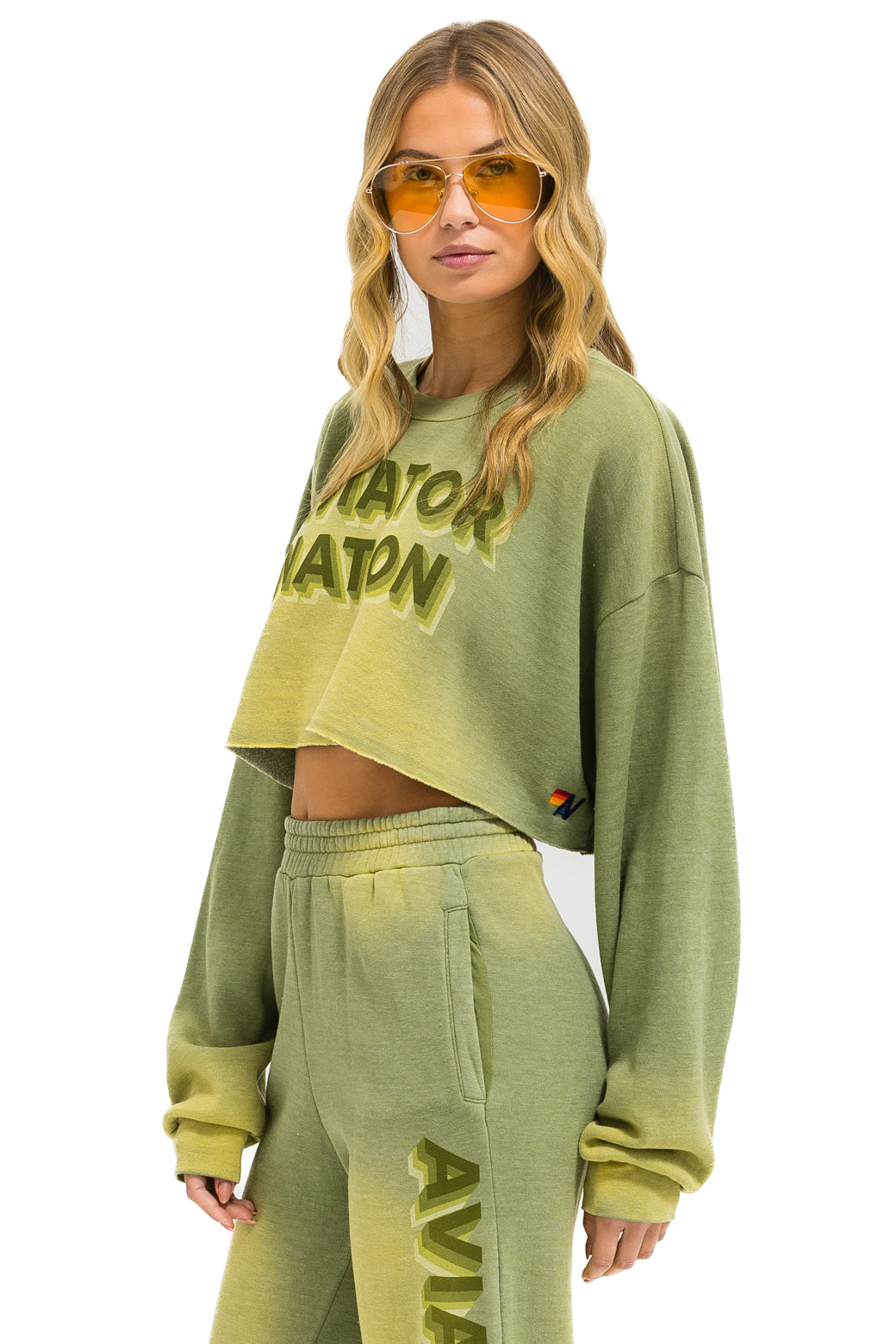 AN 3D CROPPED CREW SWEATSHIRT RELAXED - FADED ARMY