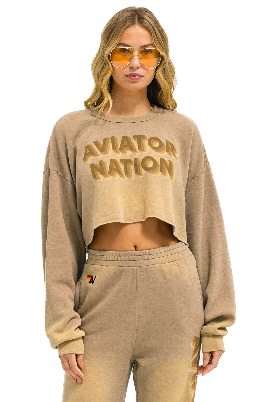 AN 3D CROPPED CREW SWEATSHIRT RELAXED - FADED TAN