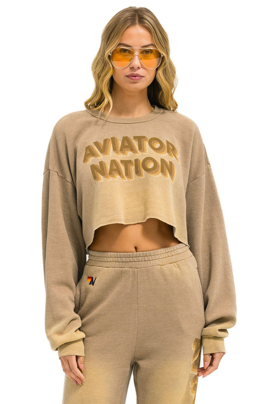 AN 3D CROPPED CREW SWEATSHIRT RELAXED - FADED TAN