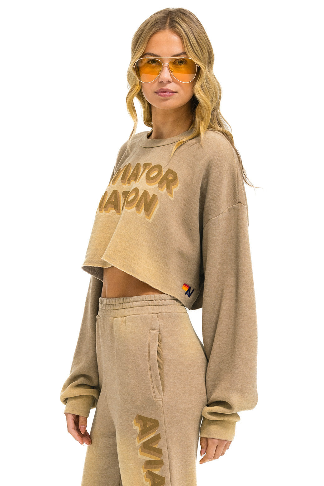 AN 3D CROPPED CREW SWEATSHIRT RELAXED - FADED TAN