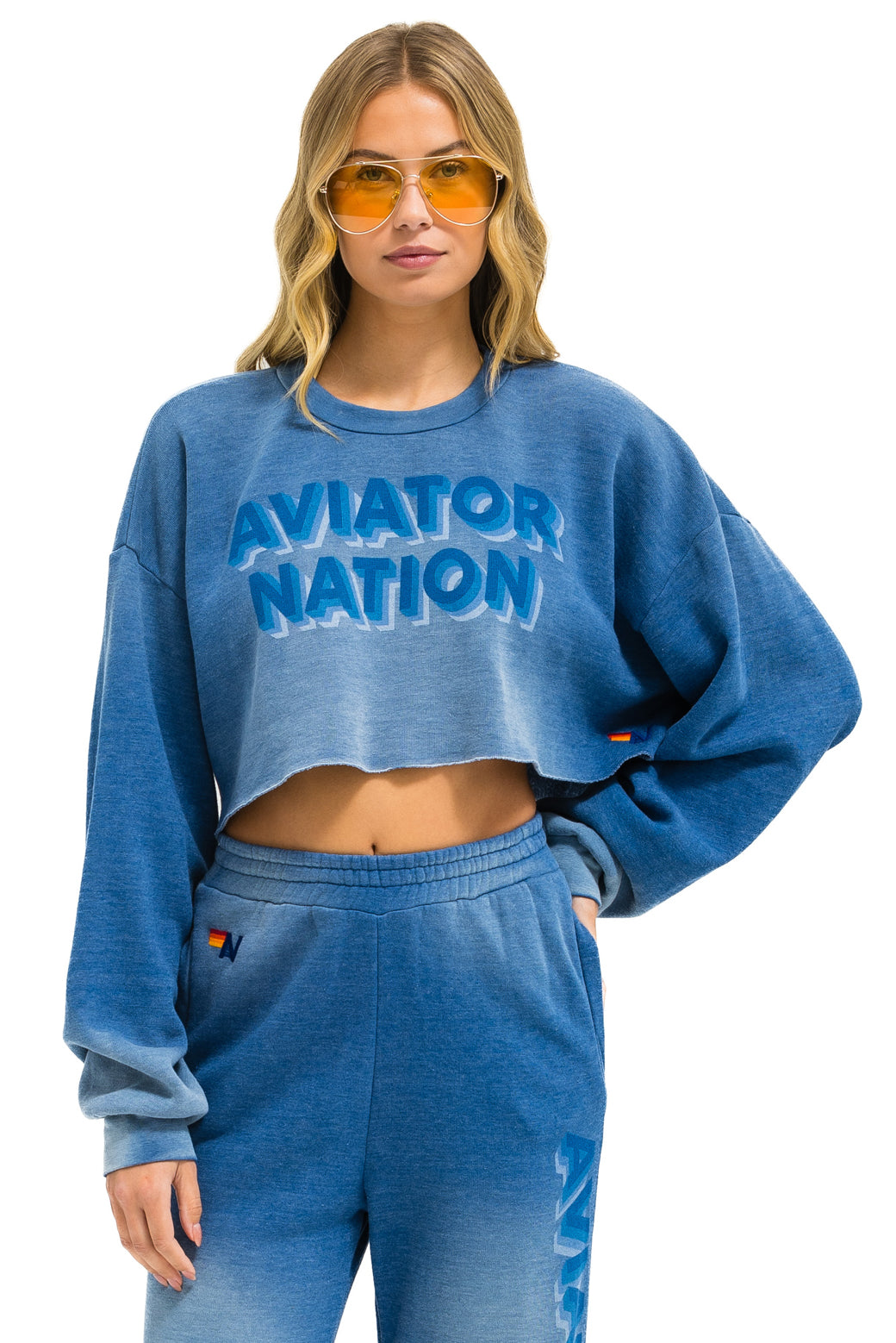 AN 3D CROPPED CREW SWEATSHIRT RELAXED - FADED WATER