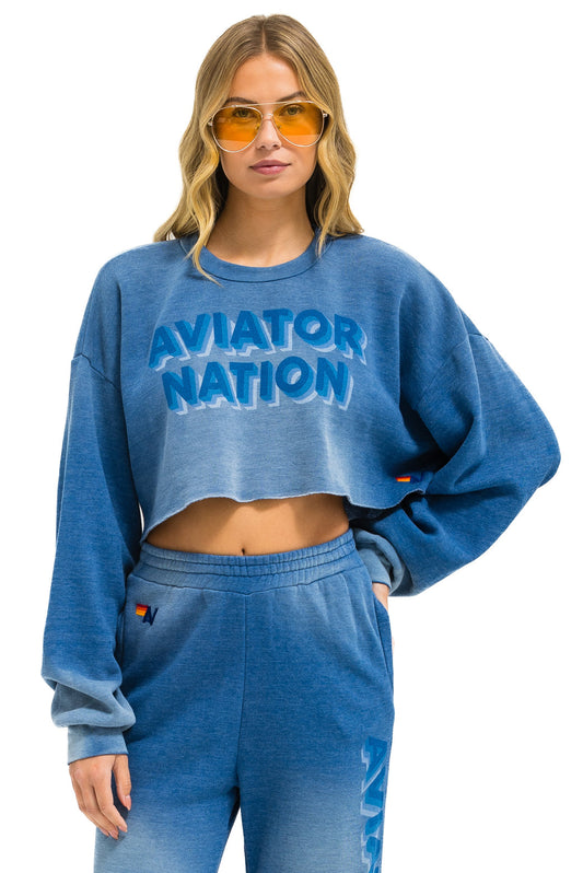 AN 3D CROPPED CREW SWEATSHIRT RELAXED - FADED WATER