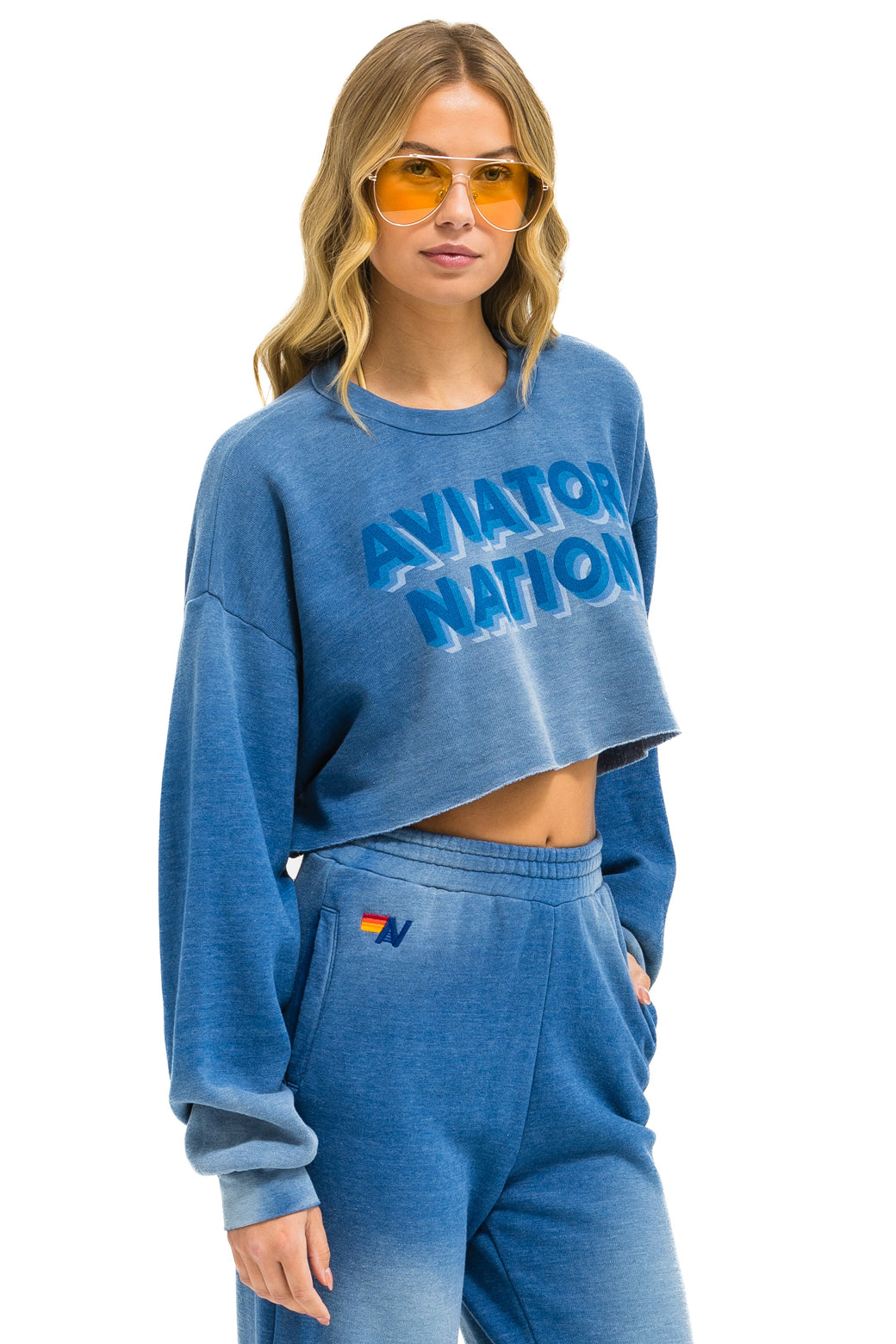 AN 3D CROPPED CREW SWEATSHIRT RELAXED - FADED WATER