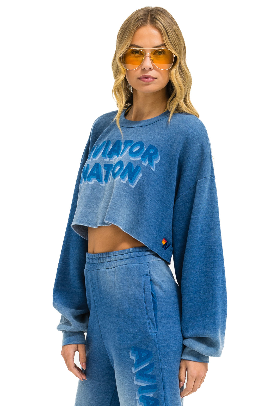 AN 3D CROPPED CREW SWEATSHIRT RELAXED - FADED WATER