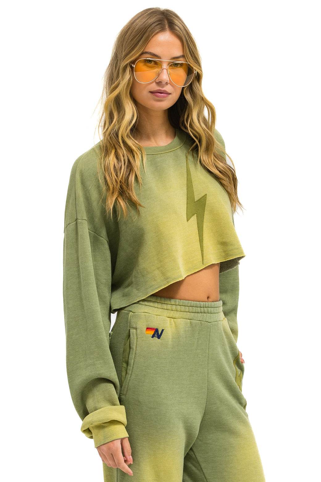 BOLT STITCH CROPPED CREW SWEATSHIRT RELAXED - FADED ARMY