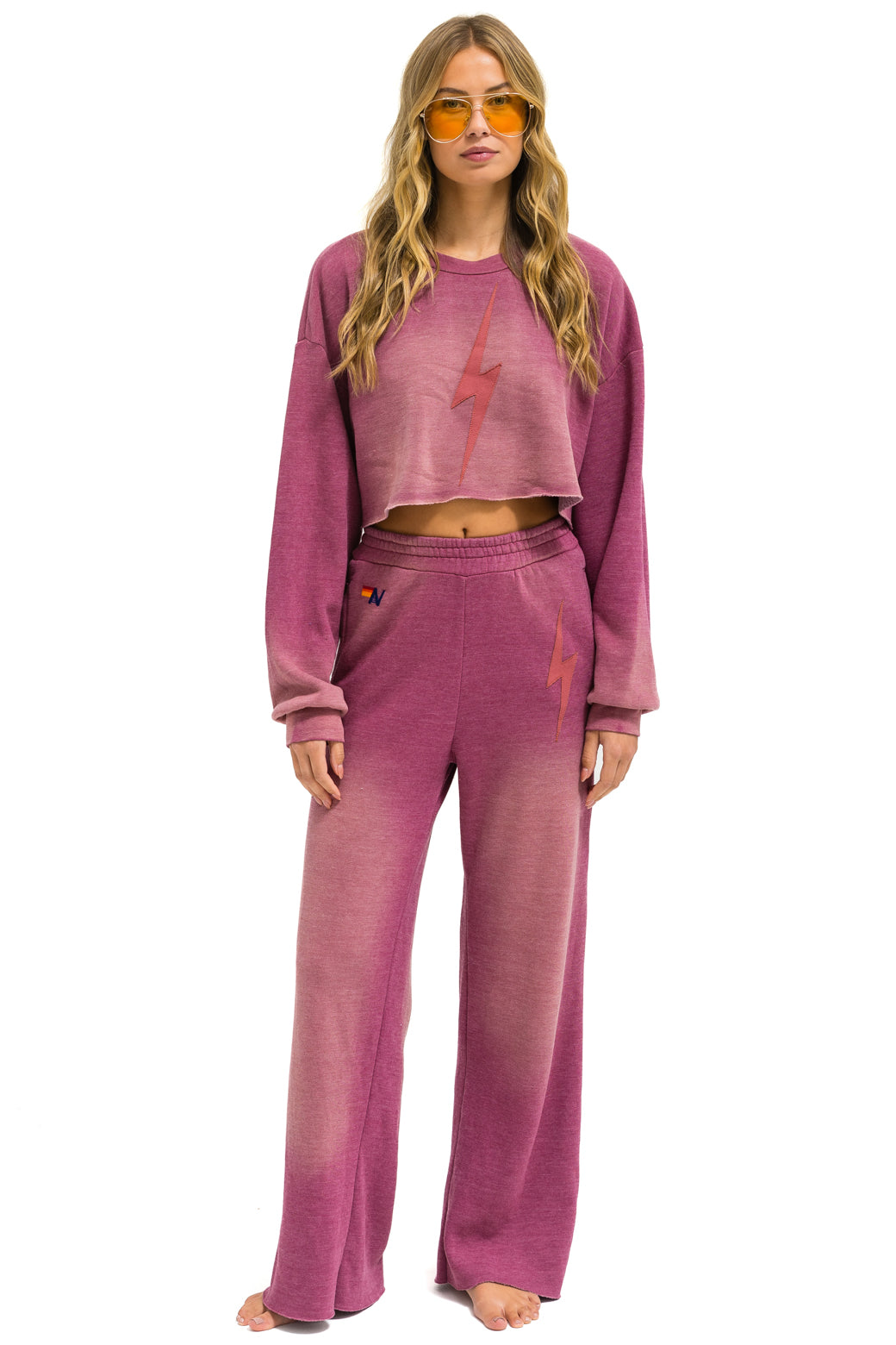 BOLT STITCH WIDE LEG POCKET SWEATPANTS - FADED BERRY