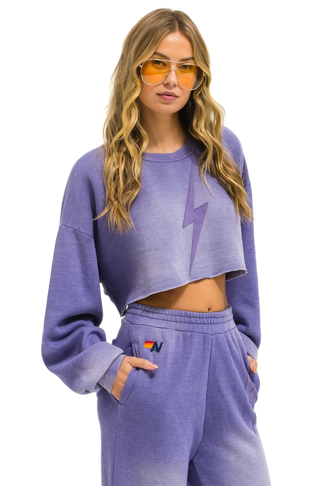 BOLT STITCH CROPPED CREW SWEATSHIRT RELAXED - FADED GRAPE