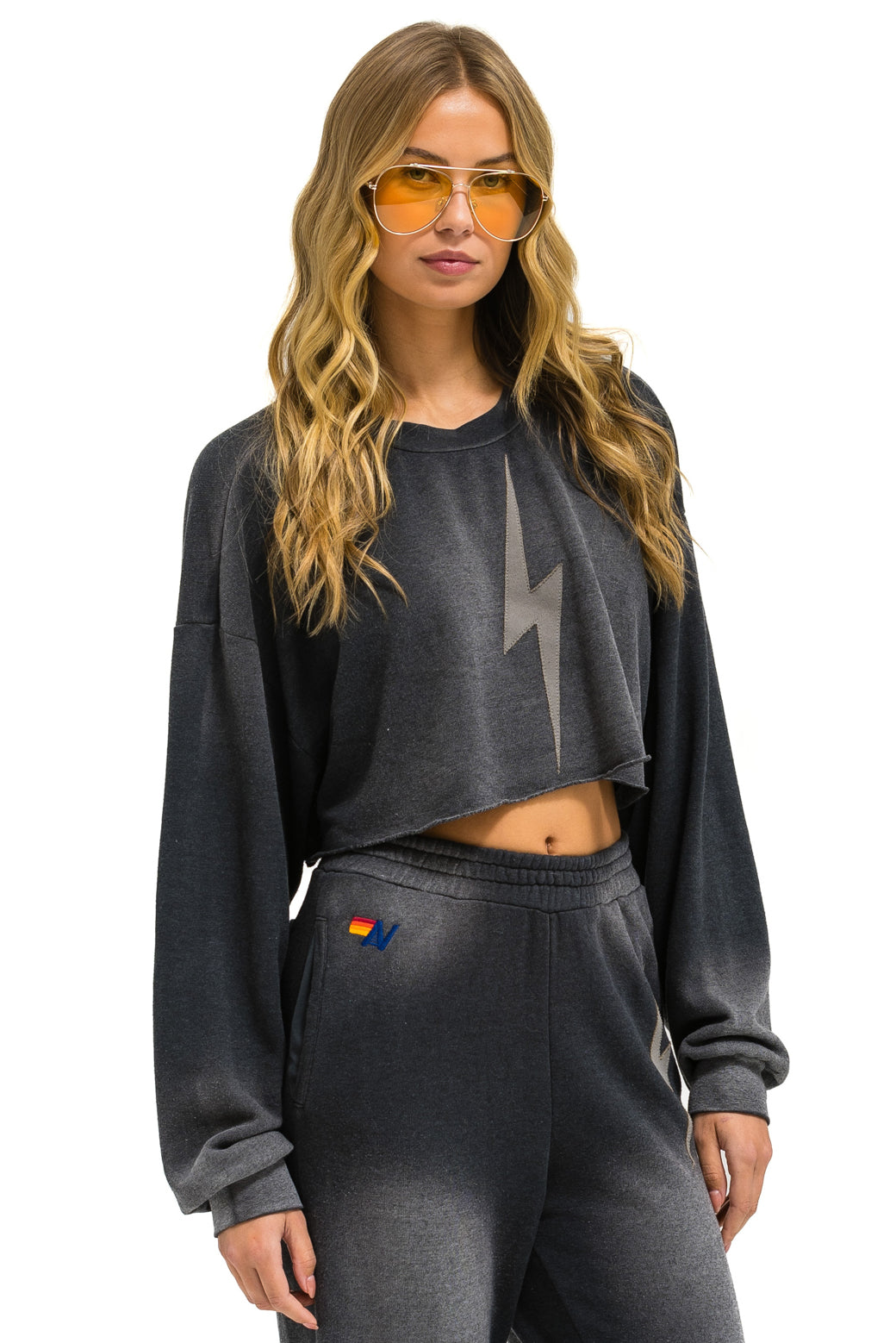 BOLT STITCH CROPPED CREW SWEATSHIRT RELAXED - FADED SMOKE