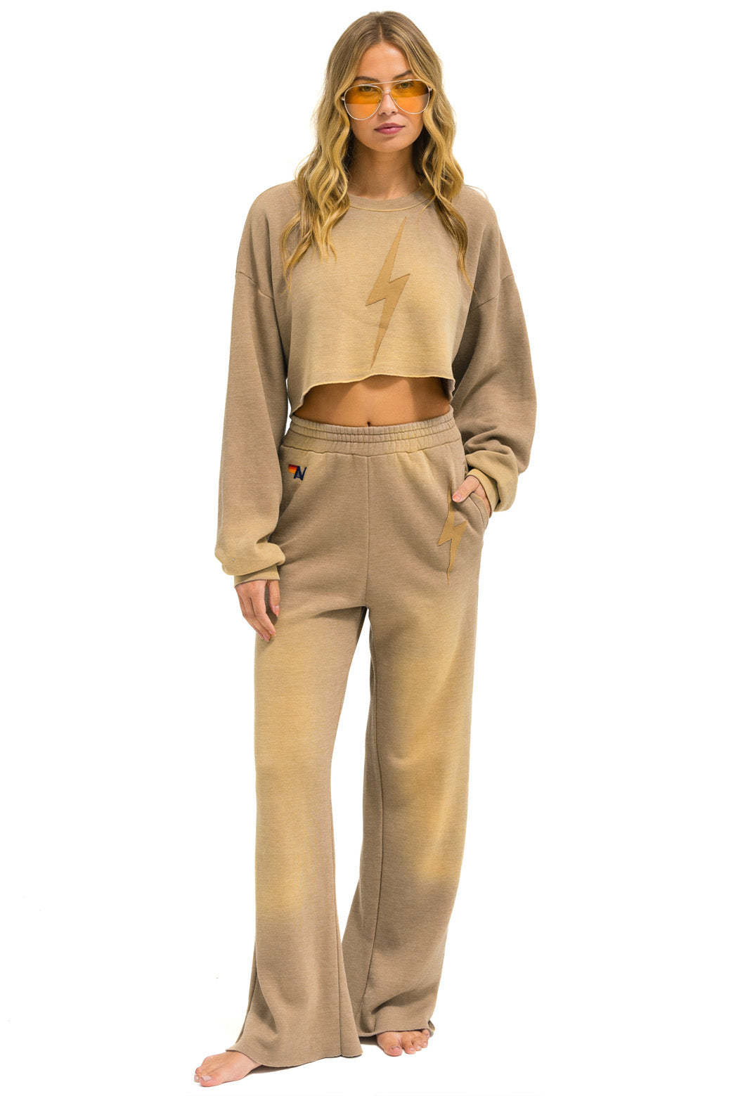 BOLT STITCH CROPPED CREW SWEATSHIRT RELAXED - FADED TAN