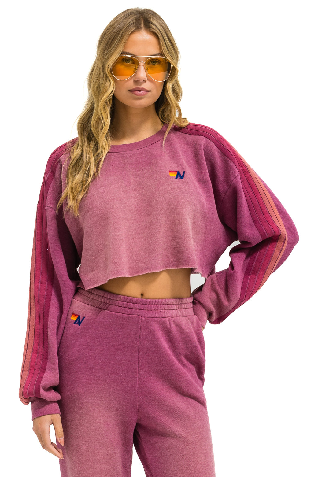 CLASSIC STRIPE CROPPED CREW SWEATSHIRT RELAXED - FADED BERRY