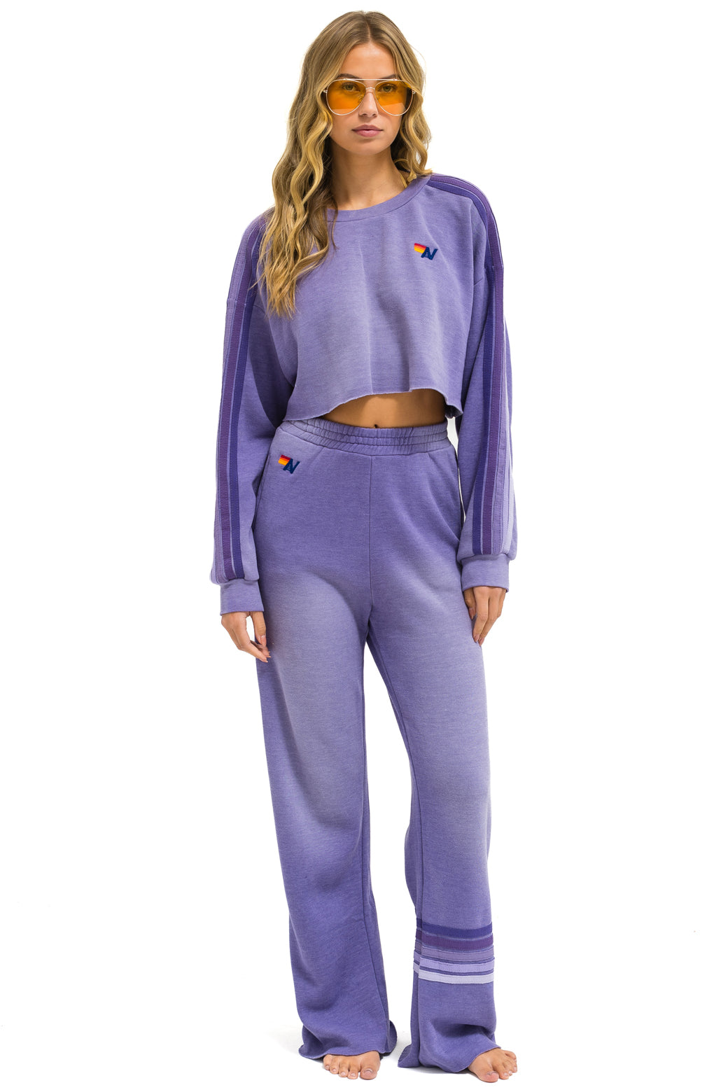 CLASSIC STRIPE CROPPED CREW SWEATSHIRT RELAXED - FADED GRAPE