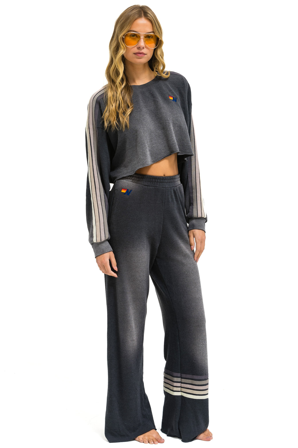 CLASSIC STRIPE CROPPED CREW SWEATSHIRT RELAXED - FADED SMOKE