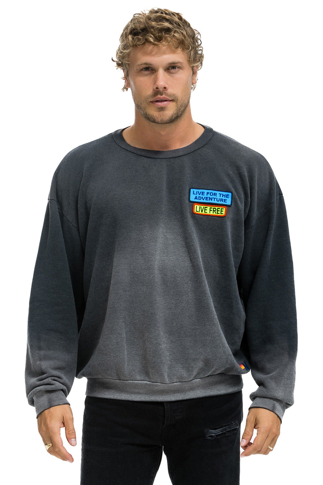 LIVE FREE + ADVENTURE PATCH RELAXED CREW SWEATSHIRT - FADED SMOKE