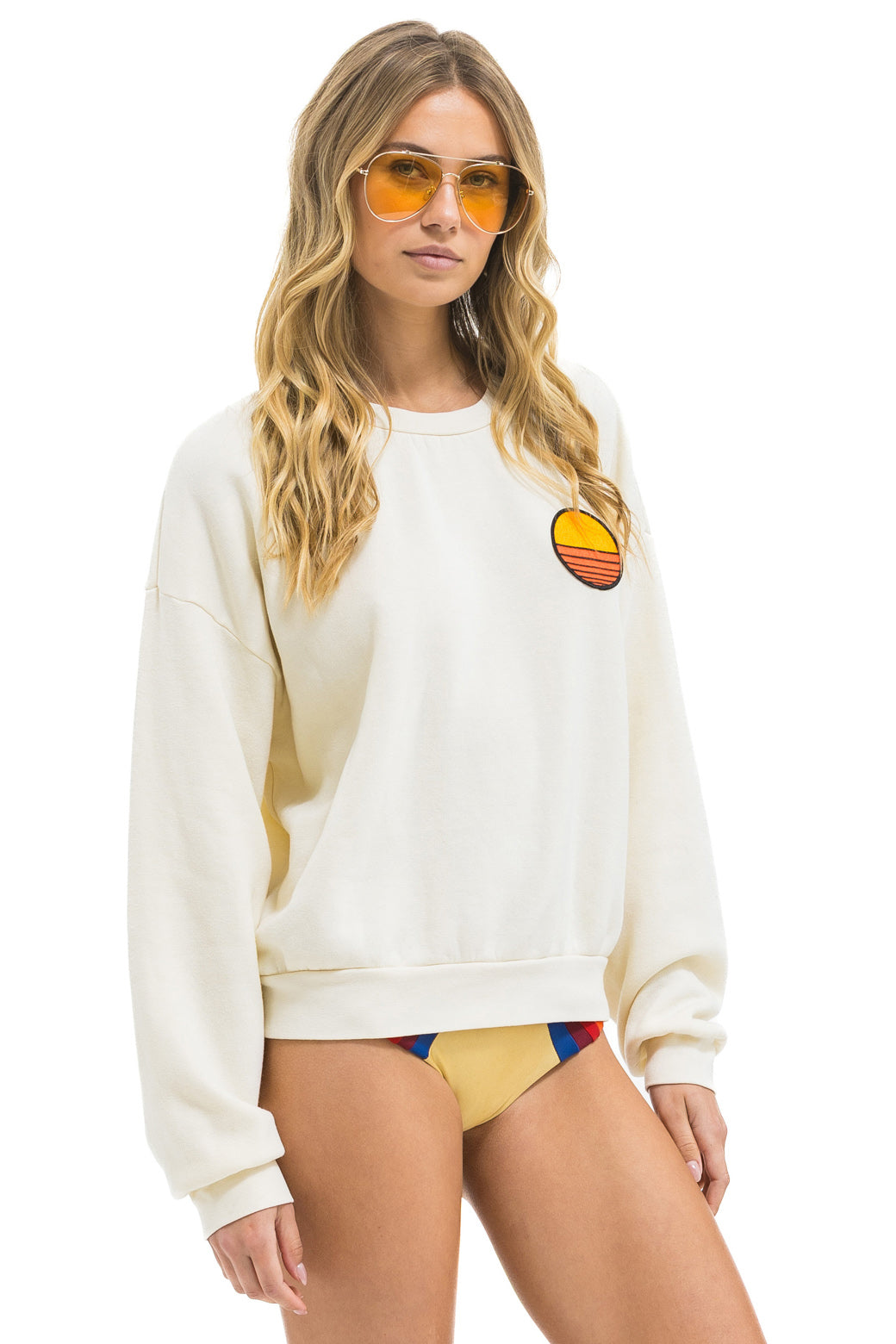 SUNSET PATCH RELAXED CREW SWEATSHIRT - VINTAGE WHITE