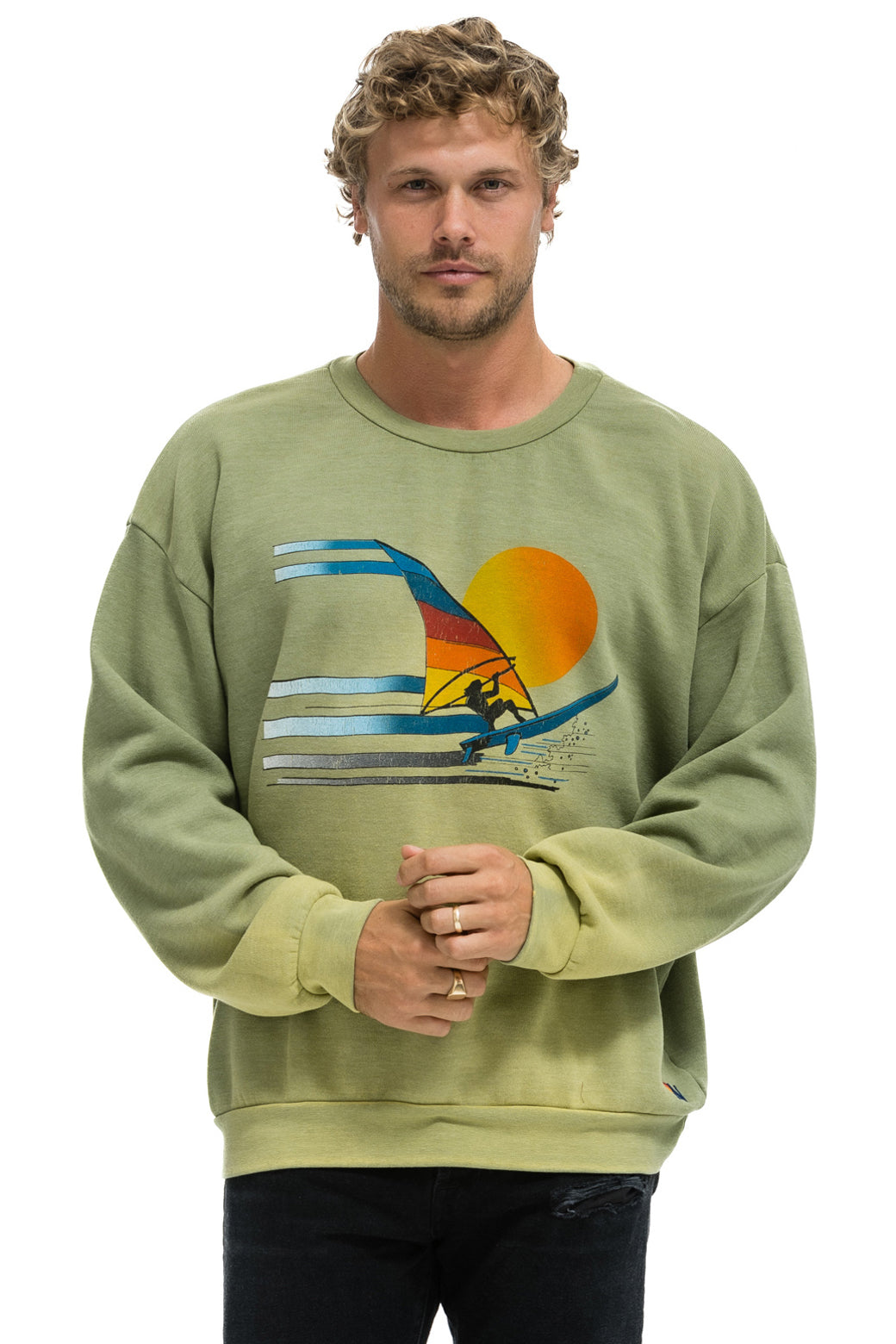 WINDSURF JUMP RELAXED CREW SWEATSHIRT - FADED ARMY