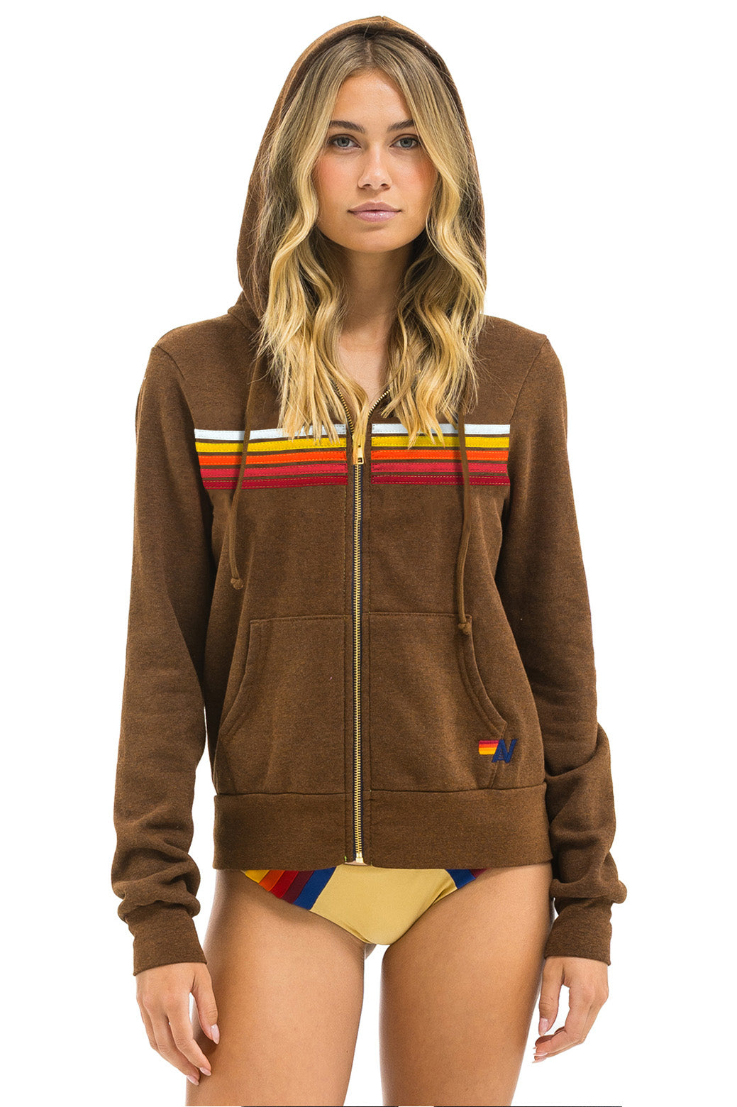 5 STRIPE HOODIE - CHOCOLATE // RAINBOW WHITE