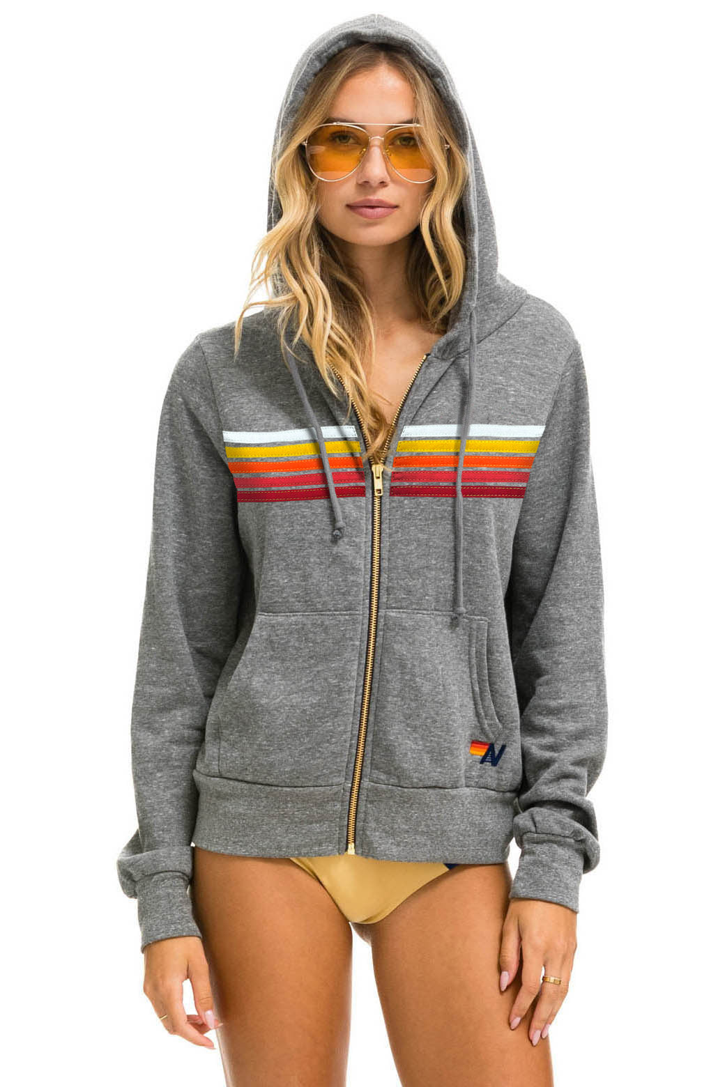 5 STRIPE HOODIE - HEATHER // RAINBOW WHITE