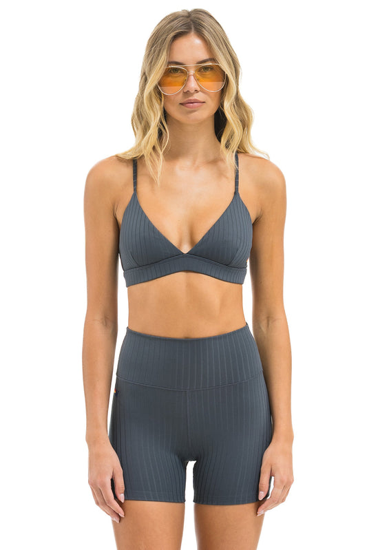 WIDE RIB 4IN HI-RISE BIKER SHORT - TITANTIUM